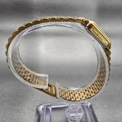 Seiko SX Watch Women 17mm Gold Dial Gold Tone Rectangle V401-5121 New Battery8