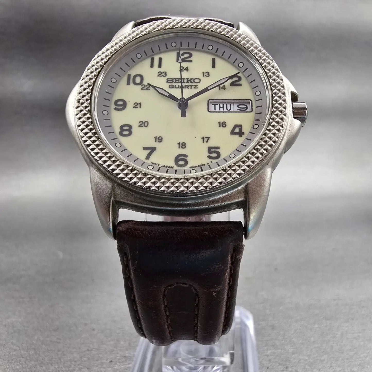 Seiko Watch Men 38mm Luminous Dial Silver Tone Daydate 7N43-6B20 New Battery VTG5