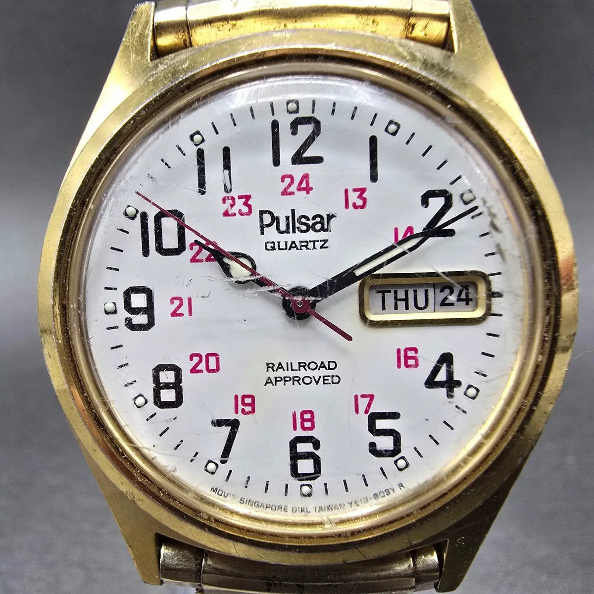 Pulsar Raildroad Approved Watch Men 36mm White Dial Gold Daydate V513 PARTS2