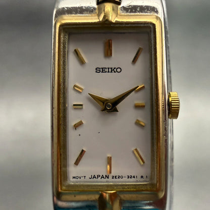 Seiko Watch Women 13mm White Dial Two Tone Rectangle 2E20-7479 New Battery1