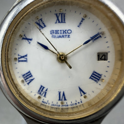 Seiko Watch Women 24mm White Dial Two Tone Date Round 3Y02-0B59 New Battery1
