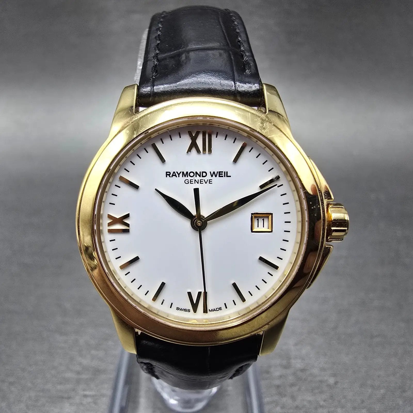 Raymond Weil Watch Women 27mm White Dial Gold Plated Date 5376 New Battery0