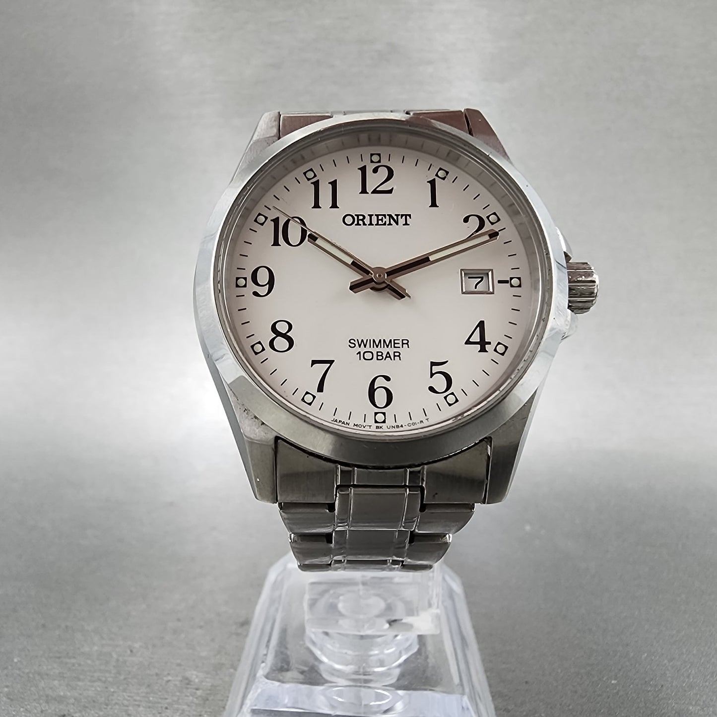 Orient Swimmer Watch Men 36mm White Dial Silver Tone Date Round New Battery5
