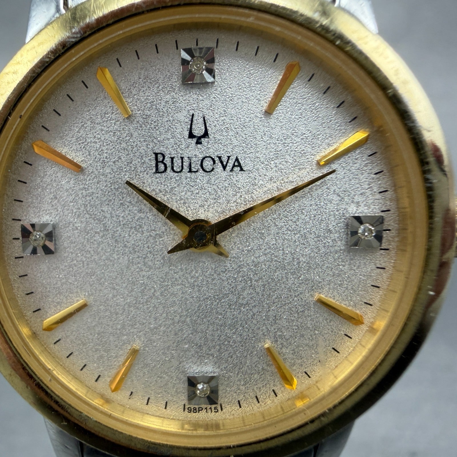 Bulova Watch Women 27mm Silver Dial Two Tone Round 98P115 New Battery Diamond1