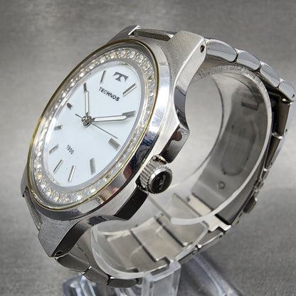 Technos 1900 Watch Men 41mm White Dial Steel Octagon T2591 New Battery