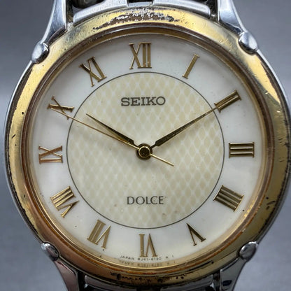 Seiko Dolce Watch Men 32mm Cream Dial Two Tone Round 8J41-6070 New Battery1