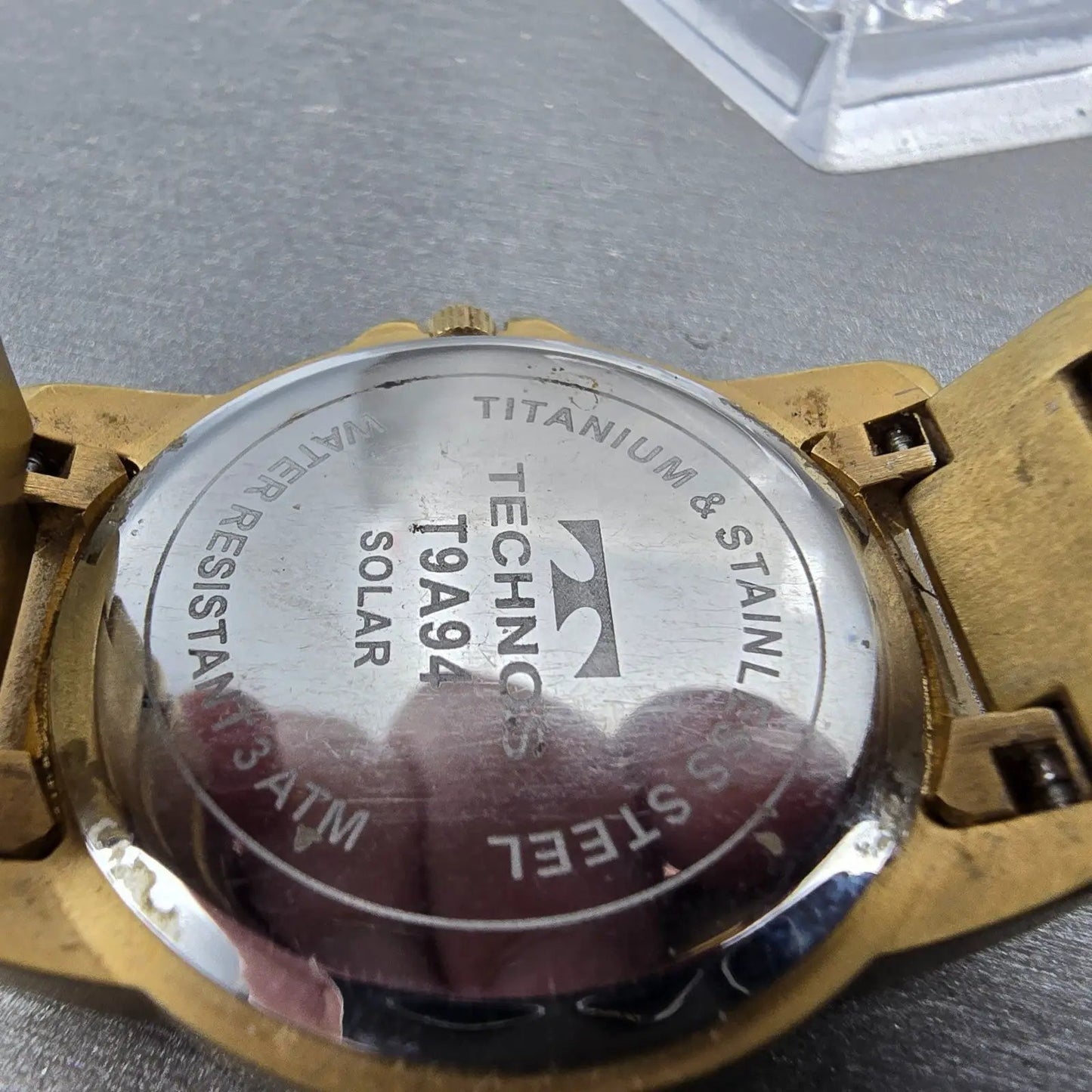 Technos Solar Watch Men 38mm Blue Dial Gold Tone Titanium Round T9A94 Runs9