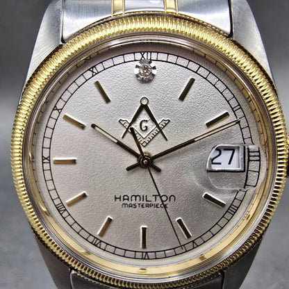 Hamilton Masterpiece Freemason Watch Men Silver Dial Two Tone Date Round New Bat1