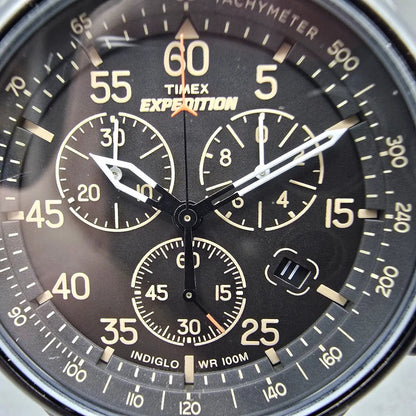 Timex Expedition Field Chronograph Watch Men 43mm Black Dial Black Tone New BatH1