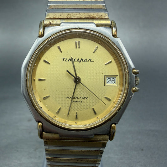 Hamilton Watch Unisex 30mm Gold Dial Two Tone Date Round 8200 Timespan PARTS0
