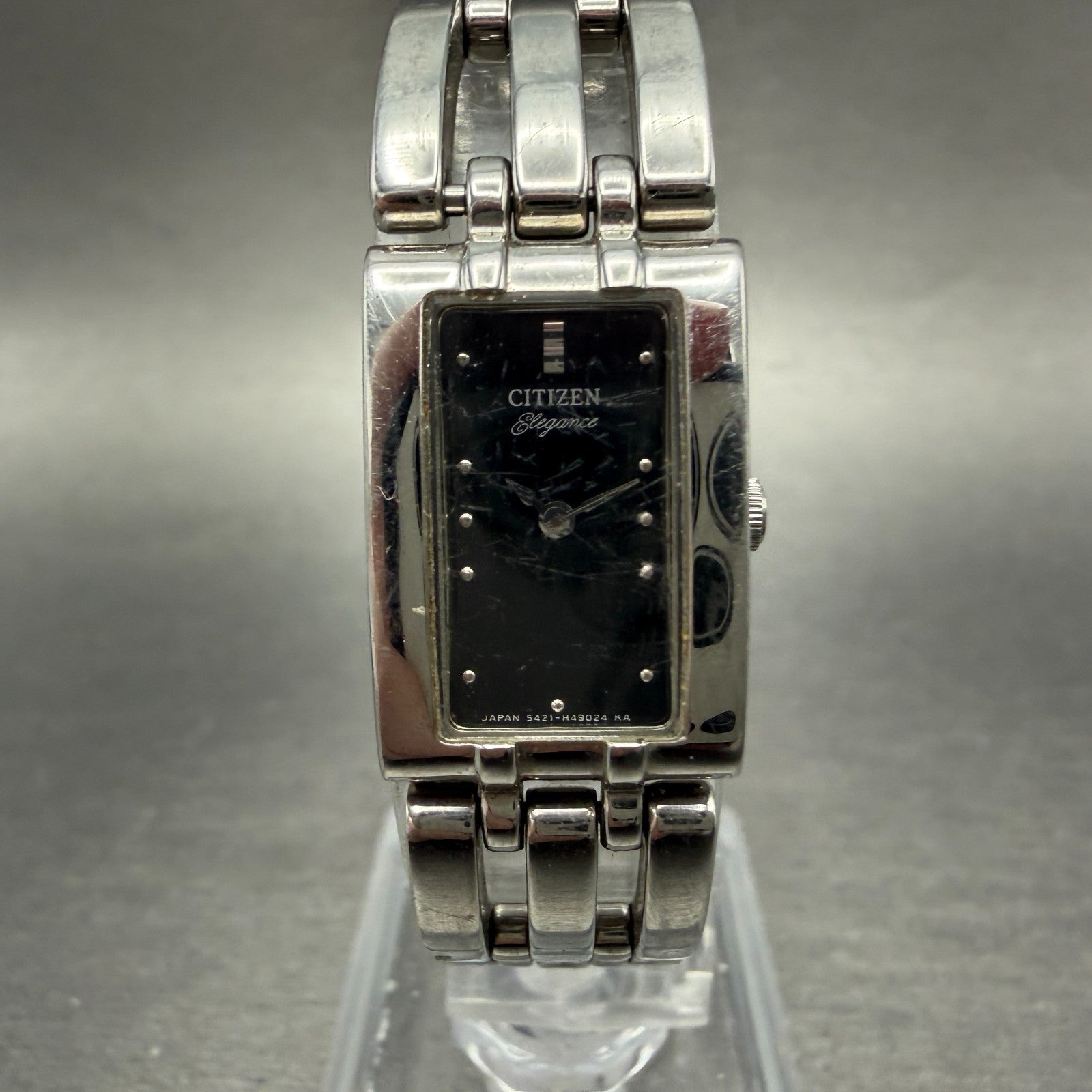 Citizen Elegance Tank Watch Women 15mm Black Dial Silver Tone 5421-H27759 NewBat0