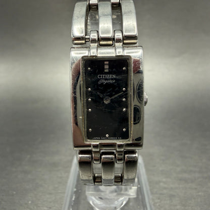 Citizen Elegance Tank Watch Women 15mm Black Dial Silver Tone 5421-H27759 NewBat0