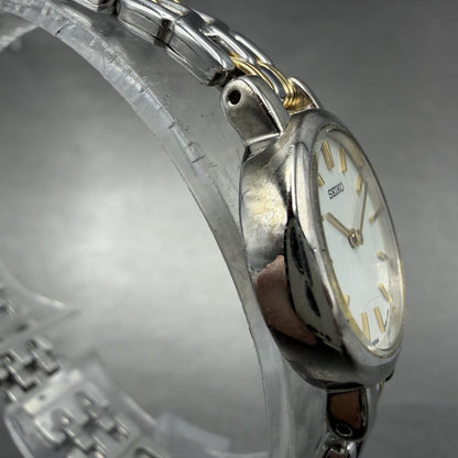 Seiko Watch Women 21mm White Dial Two Tone Round 1N00-1E09 New Battery ABR3