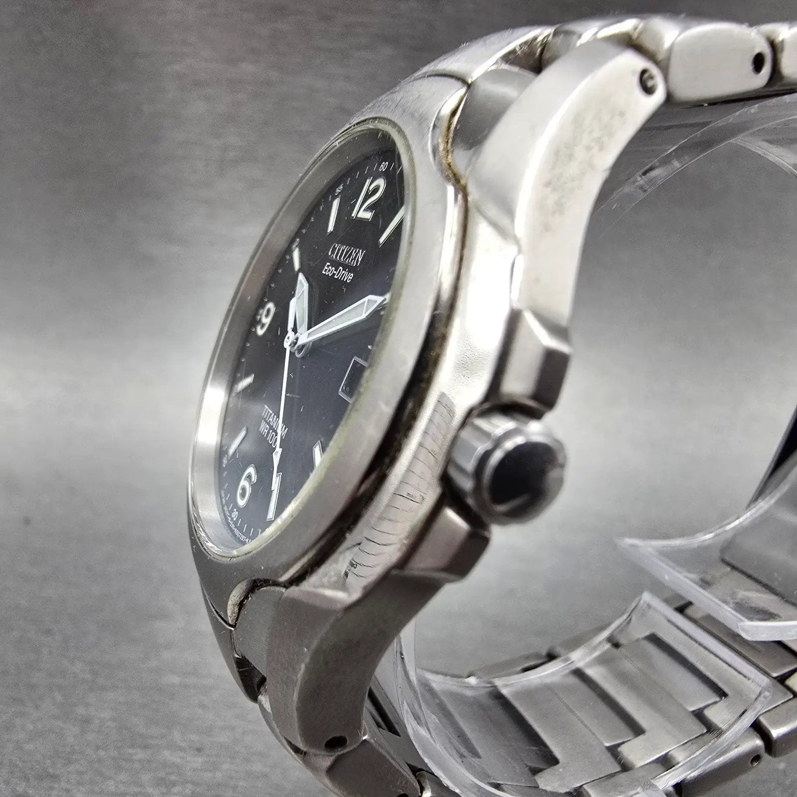 Citizen Eco-Drive Watch Men 41mm Black Dial Titanium Date E111-K006368 Runs2