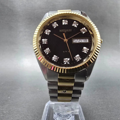 Wittnauer President Watch Men 35mm Bl Dial Two Tone Daydate Round New Batt AB5