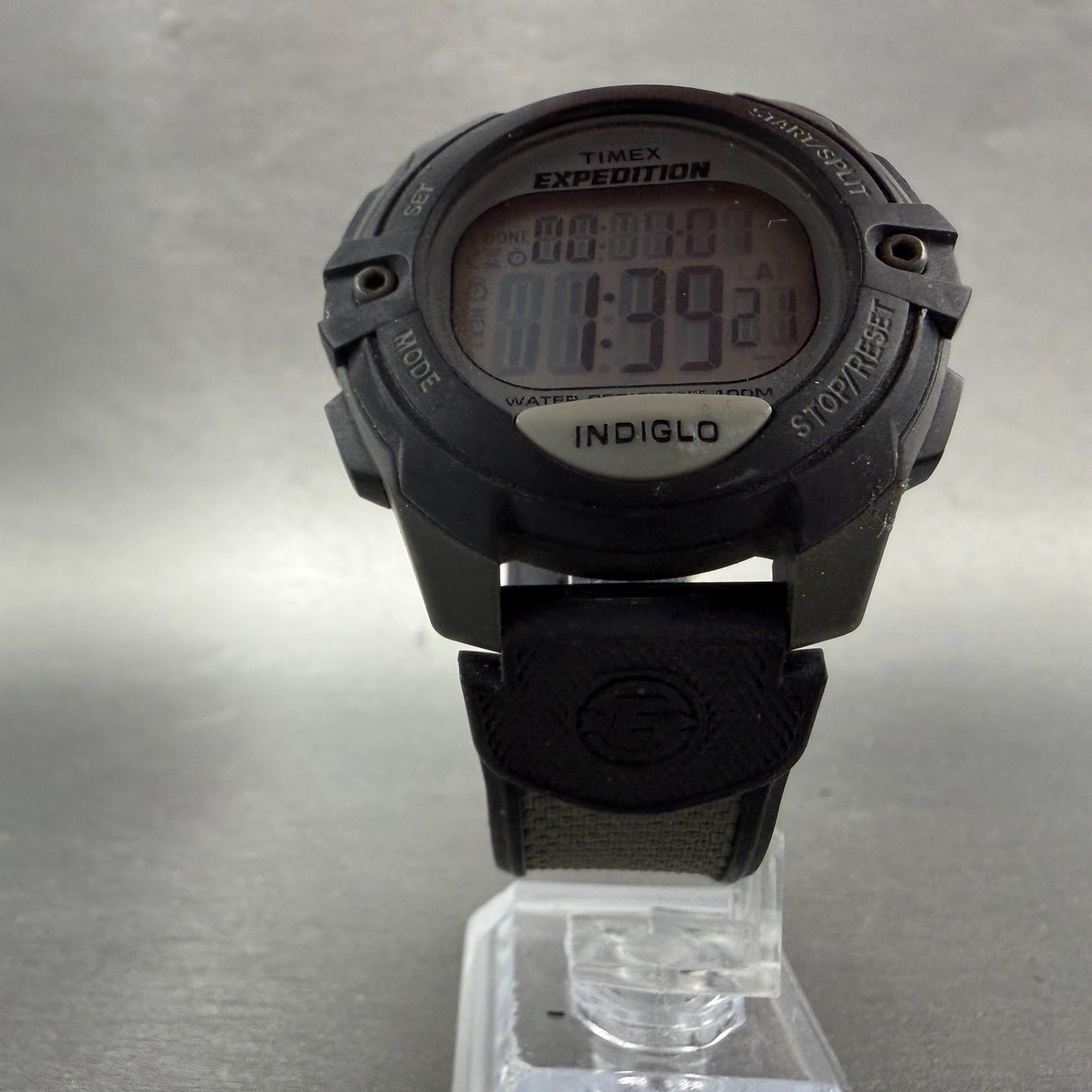 Timex Expedition Watch Men 42mm Digital Silver Black Alarm Chrono Round New Batt5