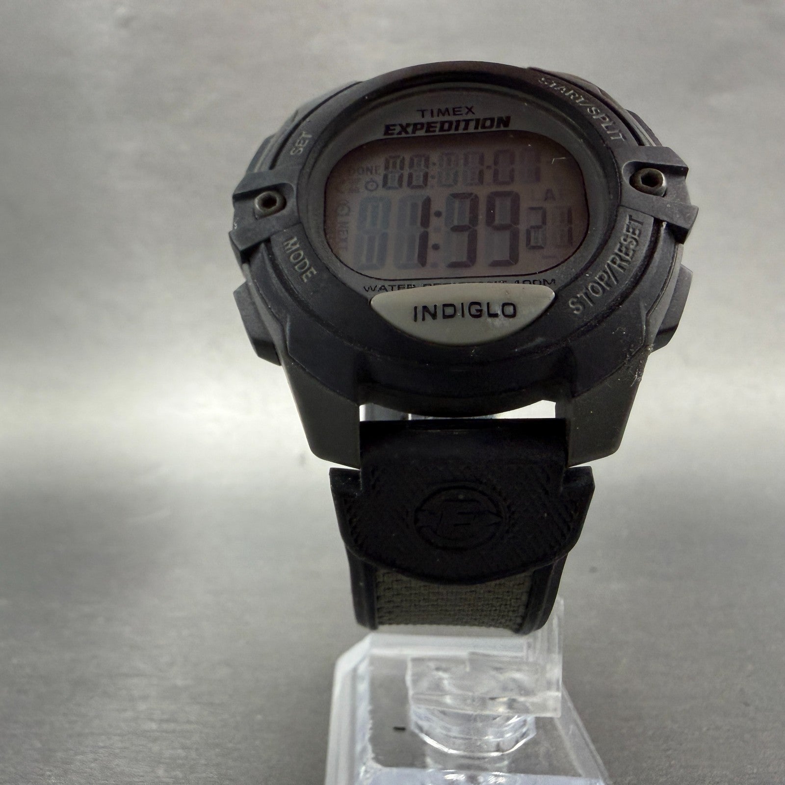 Timex Expedition Watch Men 42mm Digital Silver Black Alarm Chrono Round New Batt5