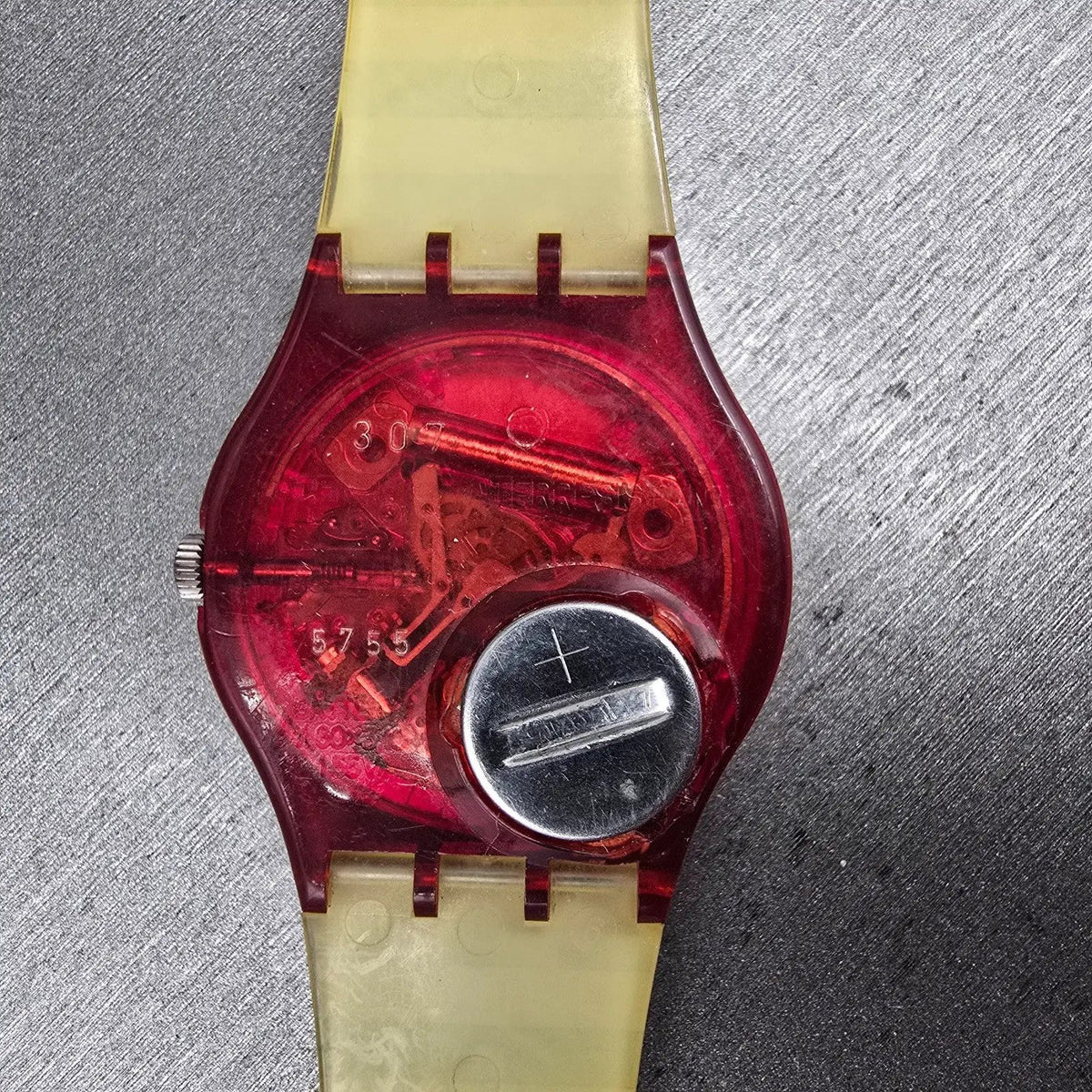 Swatch Fritto Misto Watch Men 34mm Black Dial Red Case Round GR114 New Battery9