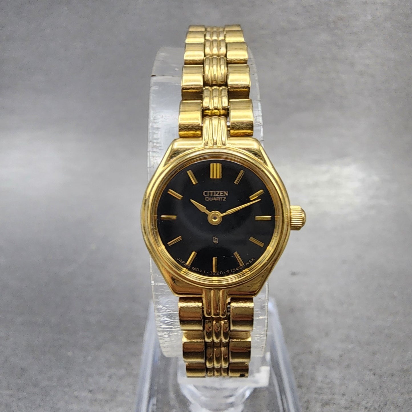 Citizen CQ Watch Women 17mm Black Dial Gold Tone Round 3220S28171 New Battery0