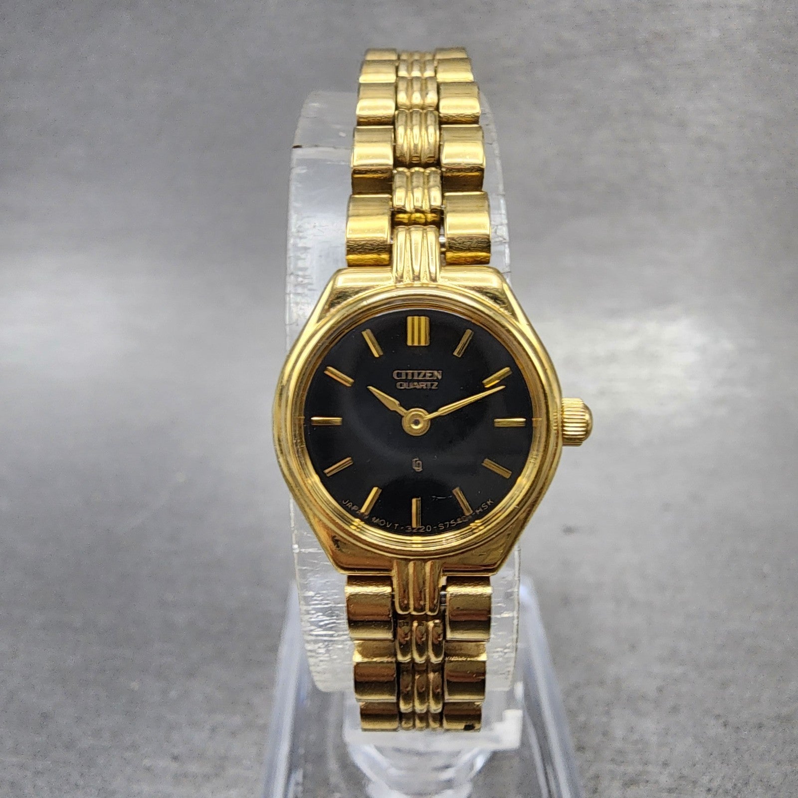 Citizen CQ Watch Women 17mm Black Dial Gold Tone Round 3220S28171 New Battery0