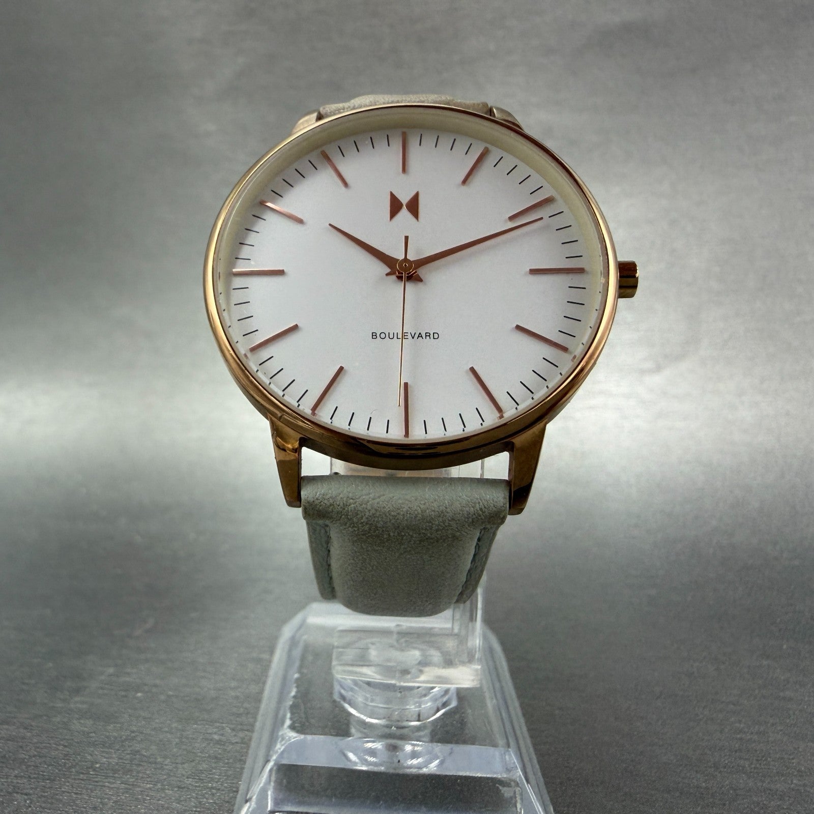 MVMT Boulevard Watch Women 38mm White Dial Rose Gold Tone Leather New Battery A5