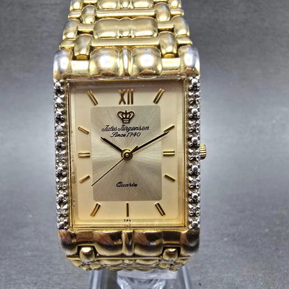 Jules Jurgenson Tank Watch Men 24mm Champagne Dial Gold Tone Rectangle New Batt0