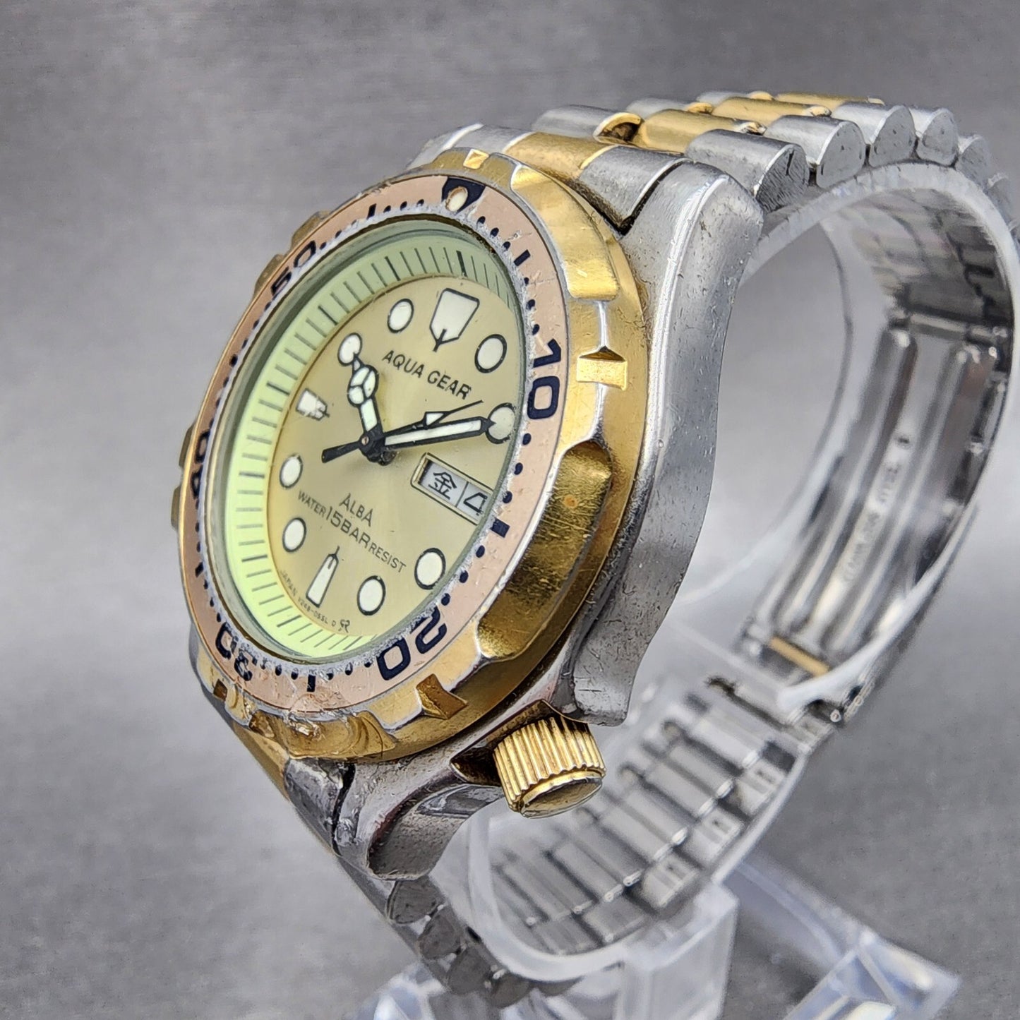 Seiko ALBA Aqua Gear Watch Women 31mm Champagne Dial Two Tone Daydate New Batt2