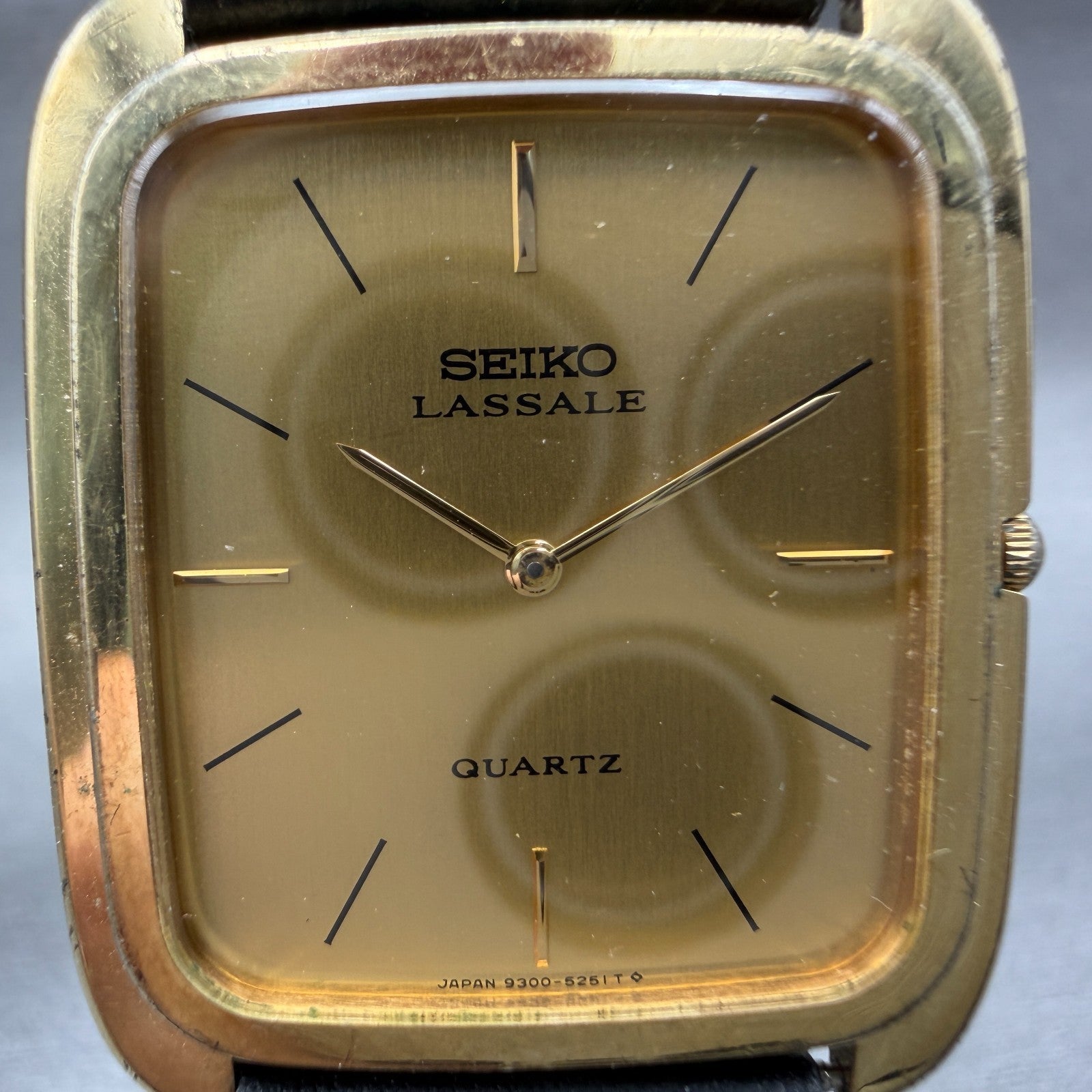 Seiko Lassale Tank Watch Men 26mm Gold Dial Gold Tone Rectangle New Battery HI91