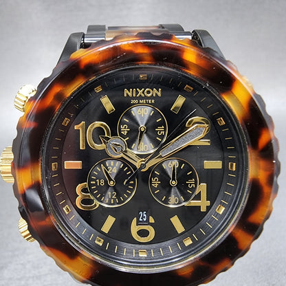 Nixon 4220 Chrono Watch Women 42mm Black Dial Black Tortoise Date New Battery2