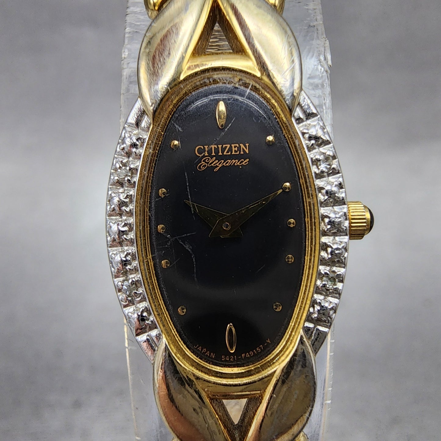 Citizen Elegance Watch Women 15mm Black Dial Gold Tone Oval 5421F44701 New Batt1