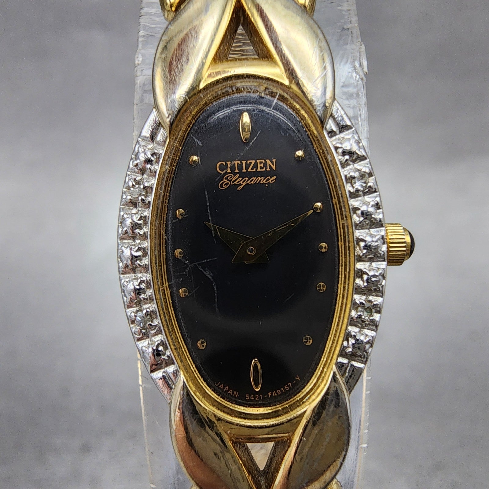 Citizen Elegance Watch Women 15mm Black Dial Gold Tone Oval 5421F44701 New Batt1