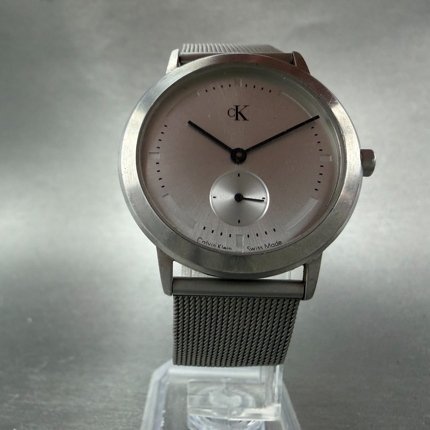Calvin Klein Watch Men 35mm Silver Dial Steel Round K3311 Mesh Band New Battery5