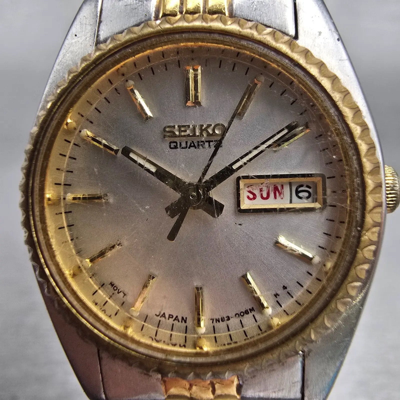 Seiko Watch Women 24mm Silver Dial Two Tone Daydate Round 7N83-0041 New Battery1