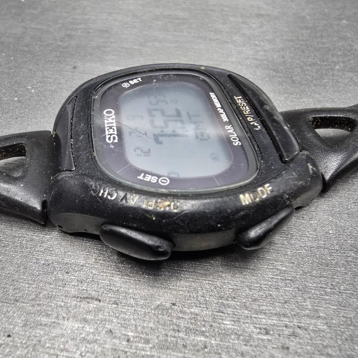 Seiko Super runner Watch Men 43mm Black Alarm Chronograph S680-00A0 Solar READ!!5