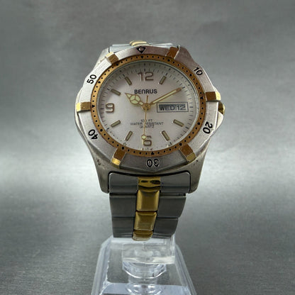 Benrus Dive Watch Men 37mm Silver Dial Two Tone Daydate Round New Battery5