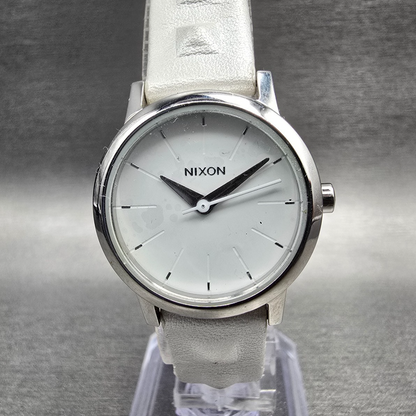 Nixon The Kenzie Leather Watch Women 26mm White Dial Silver Tone Round New Batt0