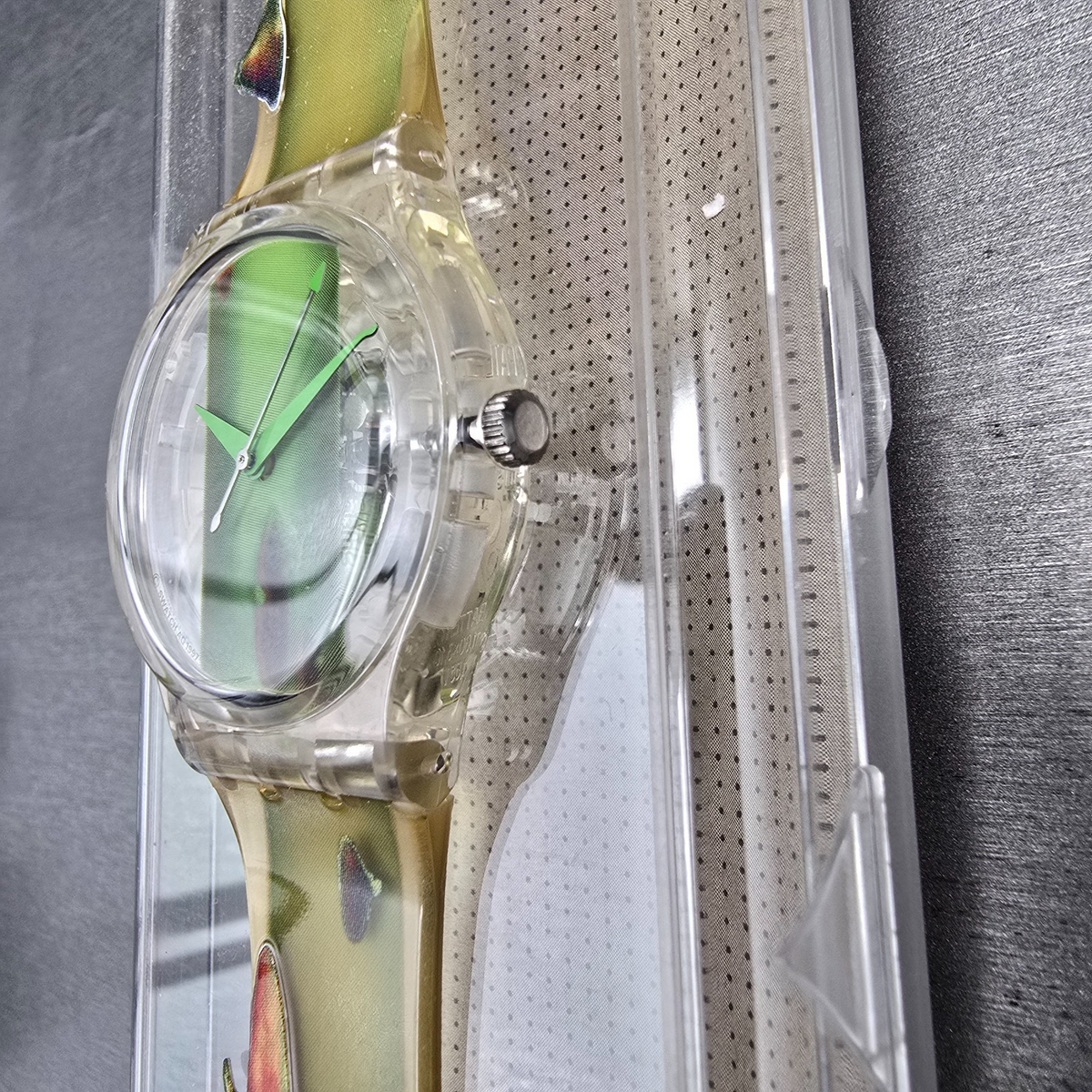 Swatch Piquant Watch Men 34mm Clear Dial Clear Case GK267 New Battery NOS4