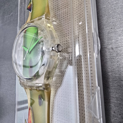 Swatch Piquant Watch Men 34mm Clear Dial Clear Case GK267 New Battery NOS4