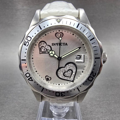 Invicta Heart Dive Watch Women 37mm Silver Dial Silver Tone Date 12401 New Batt0