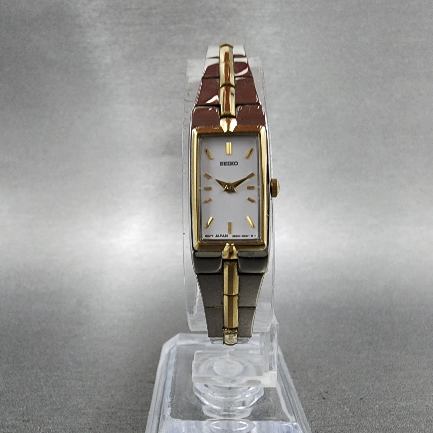 Seiko Tank Watch Women 13mm White Dial two Tone Rectangle 2E200AY0 New Battery5