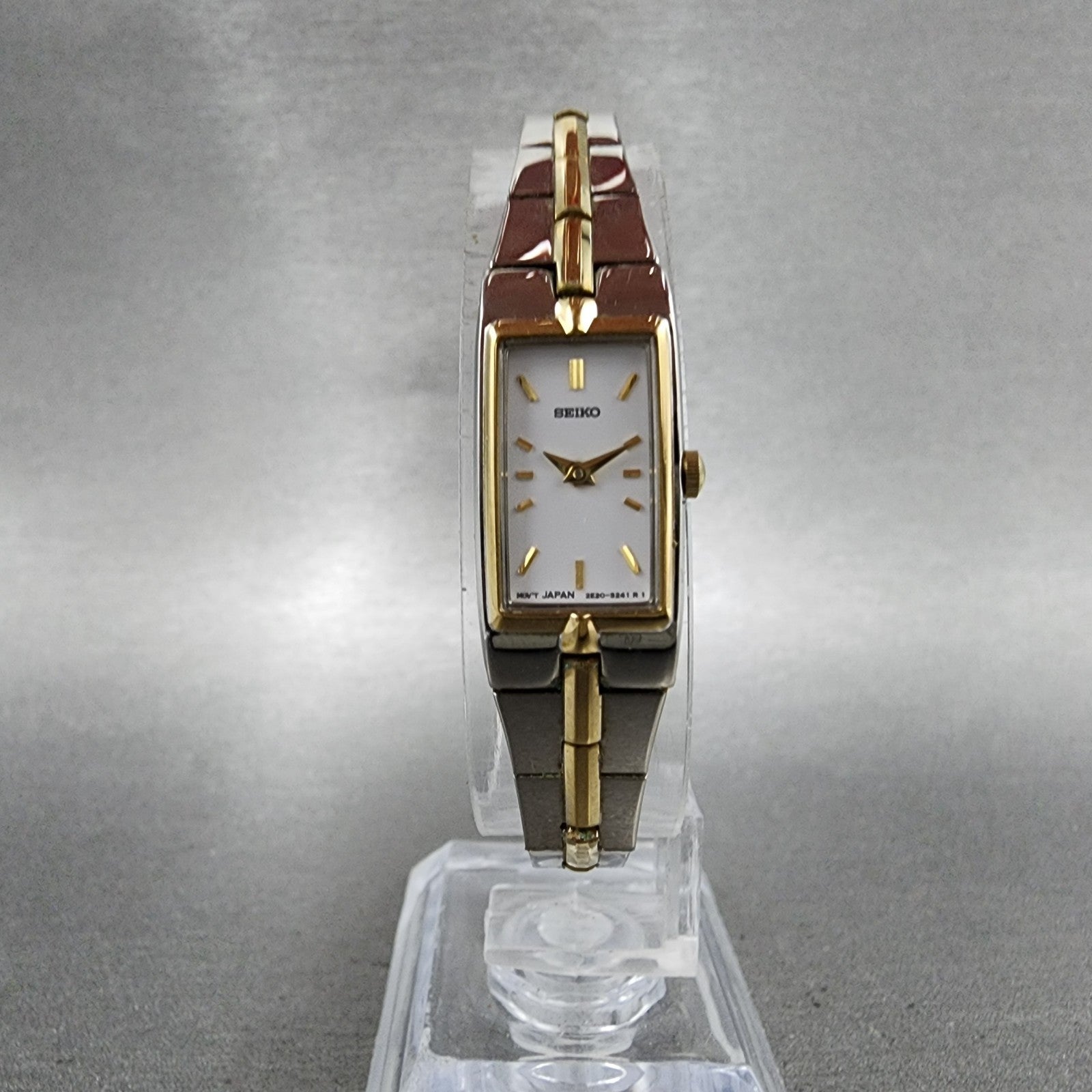 Seiko Tank Watch Women 13mm White Dial two Tone Rectangle 2E200AY0 New Battery5