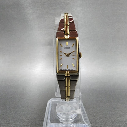 Seiko Tank Watch Women 13mm White Dial two Tone Rectangle 2E200AY0 New Battery5