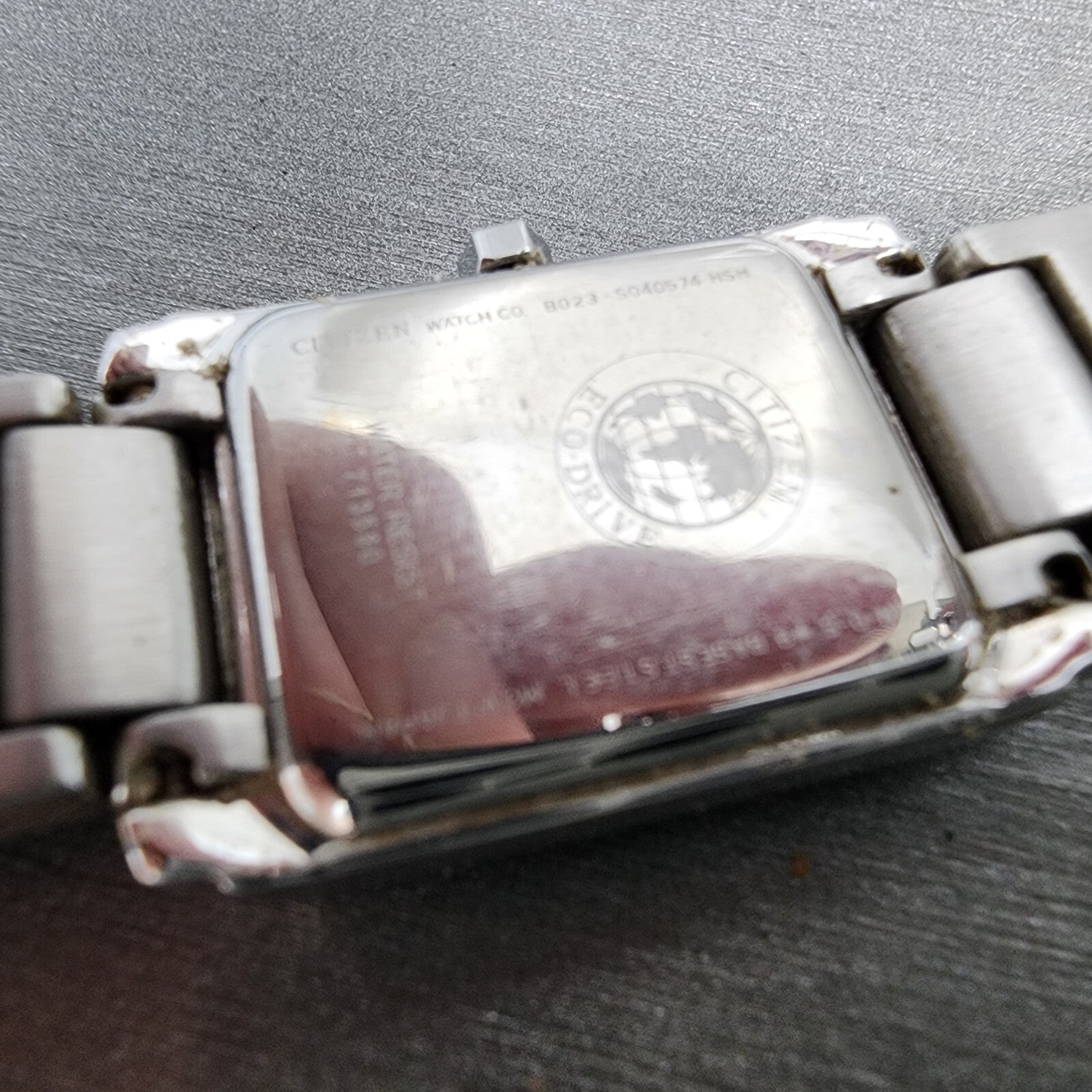 Citizen EcoDrive Tank Watch Women 19mm MOP Dial Silver Tone Diamond Bezel Runs9