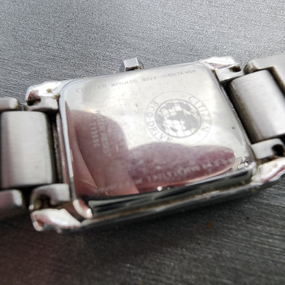 Citizen EcoDrive Tank Watch Women 19mm MOP Dial Silver Tone Diamond Bezel Runs9