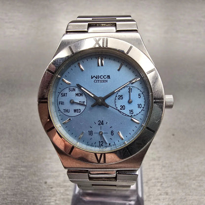 Citizen Wicca Watch Women 29mm Blue Dial Silver Tone Daydate 6329-L19494 New Bat0