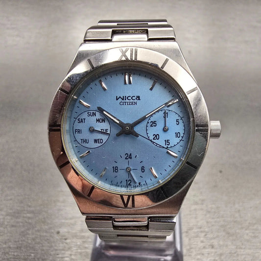 Citizen Wicca Watch Women 29mm Blue Dial Silver Tone Daydate 6329-L19494 New Bat0