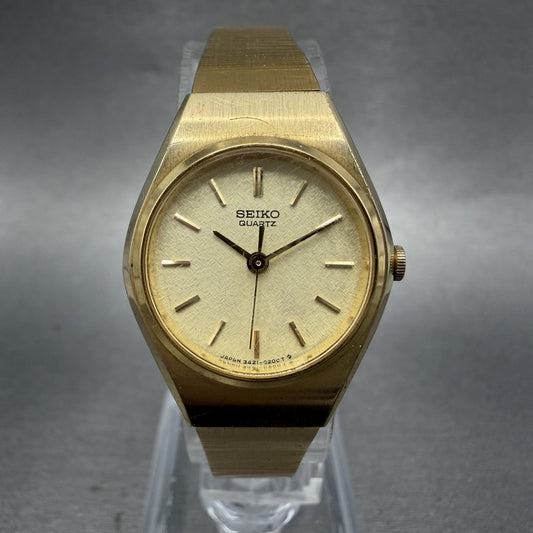 Seiko Watch Women 23mm Champagne Dial Gold Tone Round 3421-0079 New Battery0