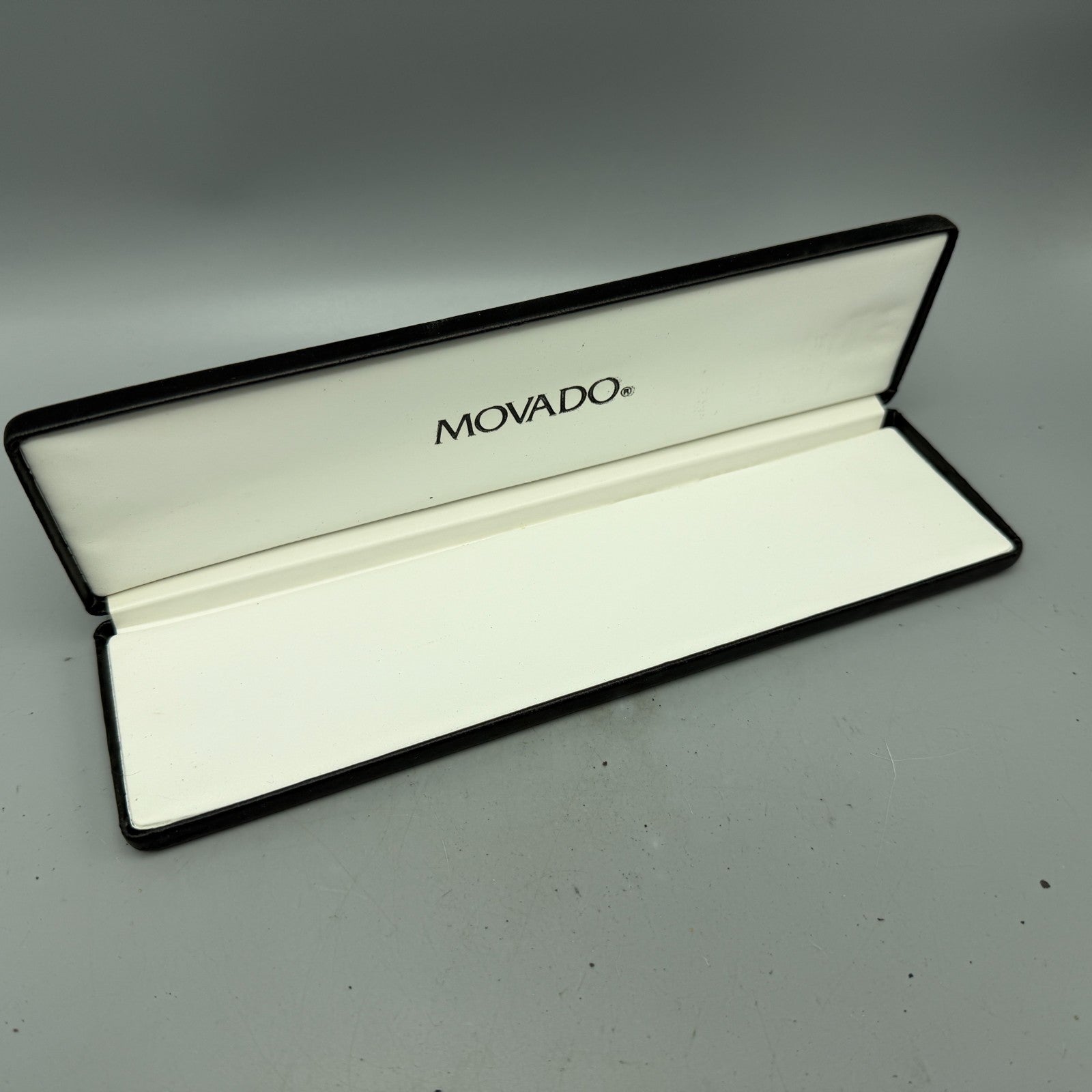 Movado Presentation Watch Box Case Black Faux Leather Gold Rectangle 1990s 80s1
