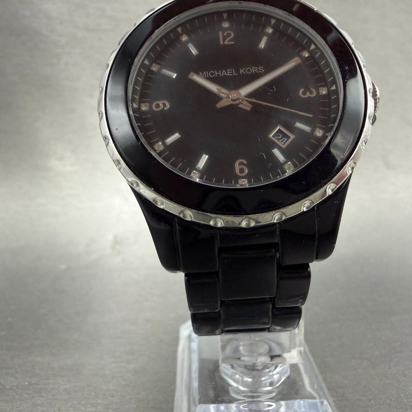 Michael kors Watch Women 41mm Black Dial Black Tone Date Round MK-5248 New batt5