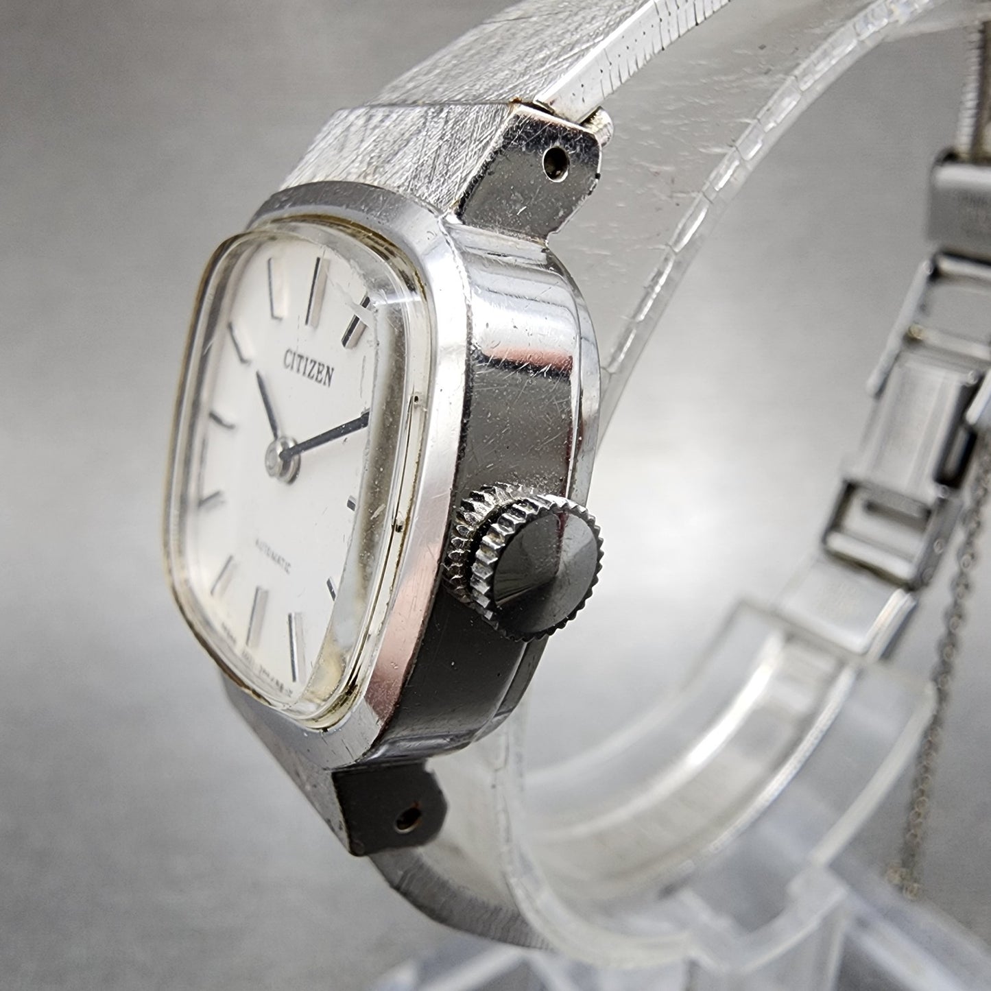 Citizen Automatic Watch Women 21mm White Dial Silver Tone Rectangle Runs VTG2